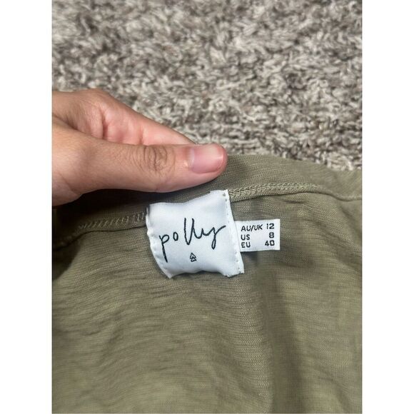 princess polly jamison reid crop top khaki green tie front plunge neck ruffle 8 - Picture 6 of 10